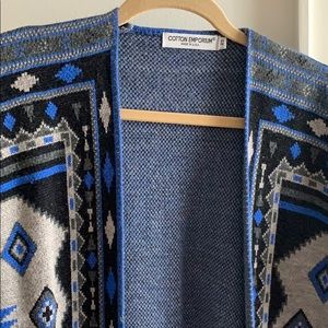 Black, gray and blue patterned cardigan